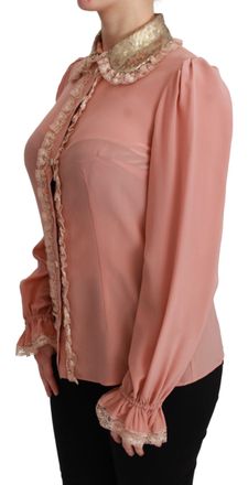Dolce & Gabbana Womens Silk Sequin-Trimmed Lace Blouse Pink Polyamide Polyester