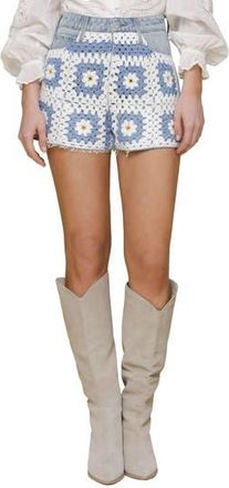 Avec Les Filles Crochet Denim Cutoff Shorts in Blue at Nordstrom Rack, Size 24