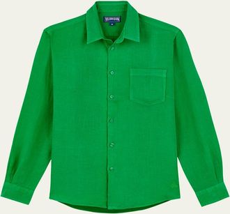 Vilebrequin Mens Caroubis Solid Linen Sport Shirt