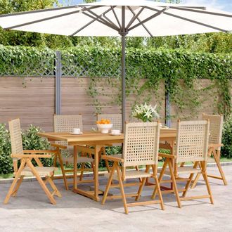 Berkfield Home 7 Piece Garden Dining Set Beige Poly Rattan & Solid Wood