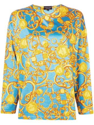 Gucci chain pattern longsleeved blouse - Blue