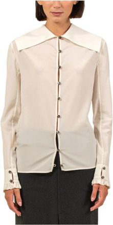 Philosophy di Lorenzo Serafini Zijden Cr&egrave;me Kleurige Blouse met Wijde Kraag - Dames - Overhemden - Beige - M - Overhemden