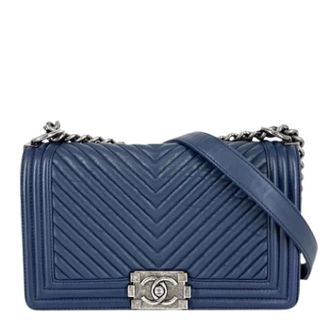 Chanel Pre-owned Vintage Schoudertas - Dames - Pre-owned - Blauw - Maat: ONE Size Leer