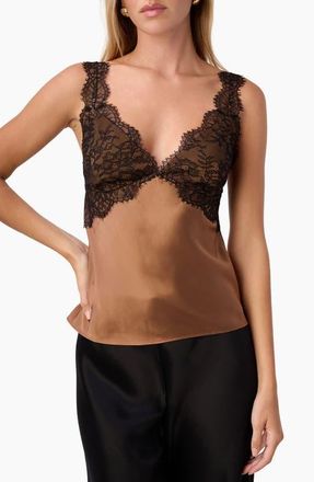 Cami NYC Lisette Lace Accent Silk Camisole in Caramel at Nordstrom, Size X-Large