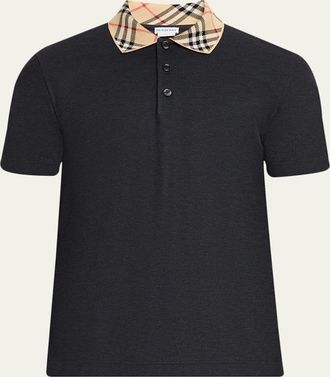 Burberry Mens Evan Check-Collar Pique Polo Shirt