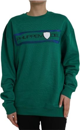 Philippe Model Groene Katoenen Logo Sweater - Dames - Sweatshirts - Groen - XL - Katoen - Hoodies & sweatvesten