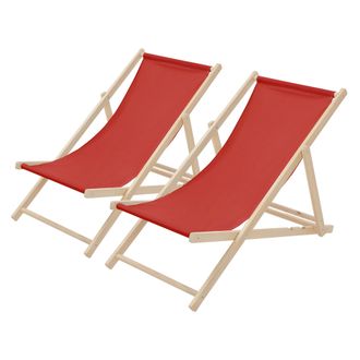 ECD Germany Ecd Germany - 2x Sillas De Playa De Madera De Pino 3 Posiciones De Reclinaci&oacute;n Plegable Tumbona Roja Tradicional De Sol Para Jard&iacute;n Impermeable Hasta 