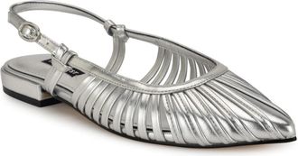 Nine West Duria Flat Silver Pointed Toe Cutout Slingback JZZ1261