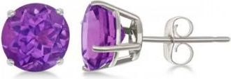 Allurez Purple Amethyst Stud Earrings Sterling Silver Prong Set (2.60ct)