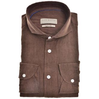 John Miller Heren, Overhemden, Bruin, Maat: 2XL Linnen