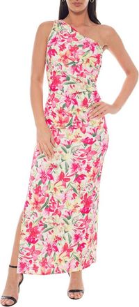 OLEG CASSINI One Shoulder Floral Maxi Dress in Yellow Multi at Nordstrom Rack, Size X-Large