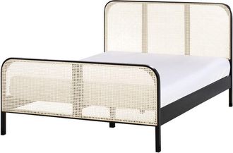 Beliani Cama Con Somier Moderna Cabecero Con Trenza Vienesa Madera De Pino Negro 140 X 200 Cm Gonfaron