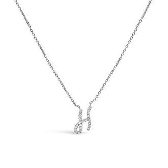 House of Brilliance 10K Gold Diamond Accent A-Z Initial Script Style Pendant Necklace in White | H at Nordstrom