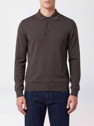 Fay Long-Sleeved Wool Knit Polo Shirt with Three-Button Placket