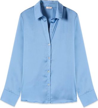 Oltre Overhemden, Dames, Blauw, 2Xl, Satijn, Satijnen blouse