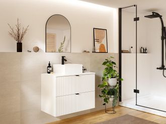 Vente-Unique Mobile sotto lavabo sospeso con scanalature L80 cm Bianco - ZEVINI