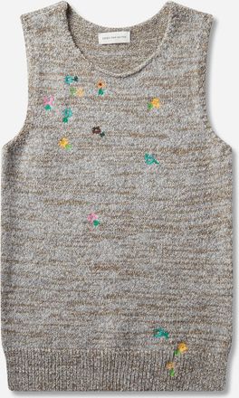 Dries Van Noten Men s Embroidered Wool Sleeveless Sweater Light Grey