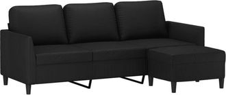 vidaXL Vidaxl - Sofá de 3 plazas con taburete cuero sintético negro 180 cm