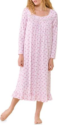Eileen West Floral Lace Trim Cotton Nightgown in Pink Flr at Nordstrom, Size X-Small
