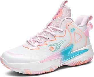 Generic Unisex High Top Basketball Shoes with Anti Slip Grip Comfortable Outdoor Training Sports Boots for Couples Walking Shoes(Pink,5.5 UK)