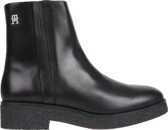 Tommy Hilfiger Black Leather Crepe Textured Sole Boots