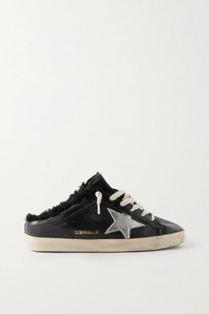 Golden Goose Sneakers Slip-on In Pelle E Shearling Effetto Consumato Super-star Sabot - Nero