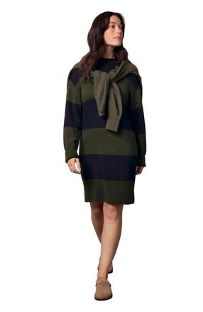 Celtic & Co. Merino Stripe Dress in Olive /Navy at Nordstrom, Size X-Small