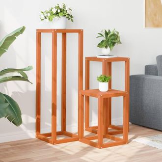 Berkfield Home Plant Stands 3 pcs Wax Brown Solid Wood Pine