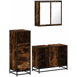 vidaXL Vidaxl - Set De Muebles Ba&ntilde;o 3 Pzas Madera Contrachapada Roble Ahumado