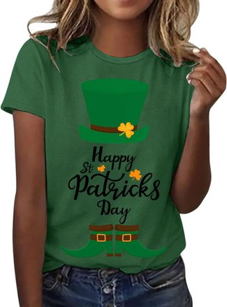Generic St PatrickS Day WomenS Leprechaun Costume Clover T-Shirts Summer Causal Personalized Lightweight Short Sleeve Lucky Shamrock And Hat Element,Lucky Gre