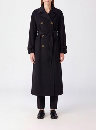 Elisabetta Franchi Cappotto lungo doppiopetto in pura lana con cintura