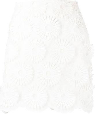 Elie Saab floral-embroidered miniskirt - women - Polyester/Cotton - 36 - White