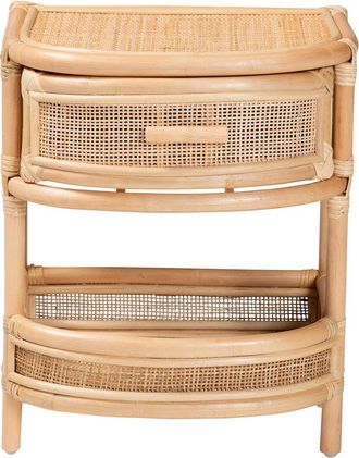 Baxton Studio Divitia Bohemian Rattan 1-Drawer Nightstand