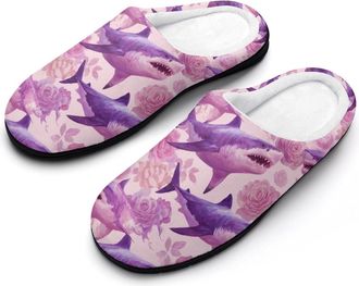 Generic Sharks And Rose Funny Mens Cotton Slippers Soft Non-Slip Rubber Sole House Slipper Indoor Outdoor