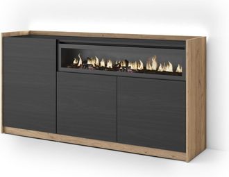 Skraut Home Skraut Home - Aparador Para Sal&oacute;n, Gran Capacidad De Almacenaje, 156x37x80cm, 3 Puertas, Chimenea El&eacute;ctrica, Led, Estilo Moderno, Negro Y Roble
