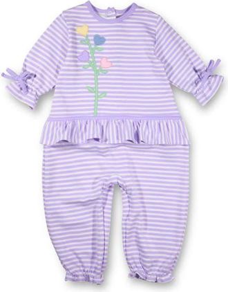 Florence Eiseman Stripe Knit Longall With Heart Flowers in Light Purple, White at Nordstrom, Size 24M