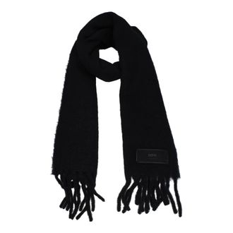 Ami Winter Scarves, female, Black, Size: ONE SIZE Black Leather Scarves with Fringes