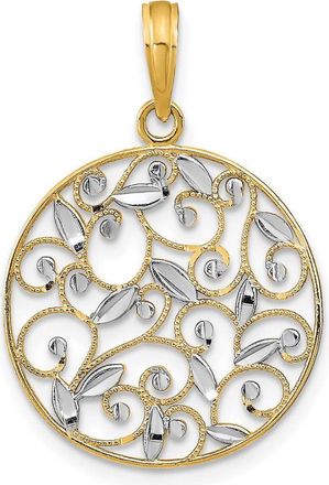Diamond2Deal 14k Yellow Gold and White Rhodium Diamond-cut Filigree Round Charm Pendant