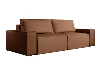 Vente-Unique Sof&aacute; cama de 4 plazas de tela efecto cuero marr&oacute;n AMELIA