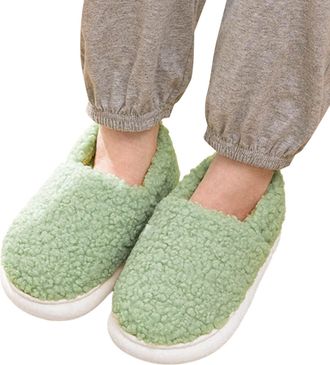 Generic Womens Slippers Couples Warm Shoes Autumn Winter Velvet Thick Bottom Slippers for Home Comfort (Green, 37)