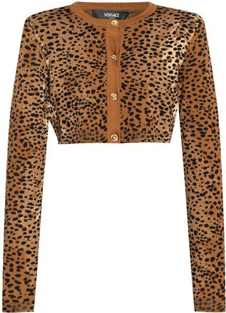Versace leopard-print cropped cardigan - women - Viscose/Wool/Polyamide/Elastane/Cotton - 46 - Brown