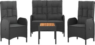 vidaXL Vidaxl - Juego Comedor Jard&iacute;n 4 Piezas Con Cojines Rat&aacute;n Sint&eacute;tico Negro