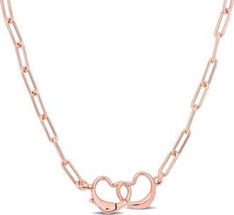 Mimi & Max Pink Paper Clip Necklace w/ Double Heart Clasp in Rose Silver - 18 in