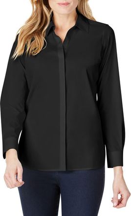 Foxcroft Kylie Non-Iron Cotton Button-Up Shirt in Black at Nordstrom, Size 10