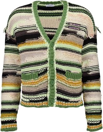 Off-white Groene Gestreepte Gebreide Vest - Heren - Vesten - Veelkleurig - XS - Katoen - Truien & Vesten