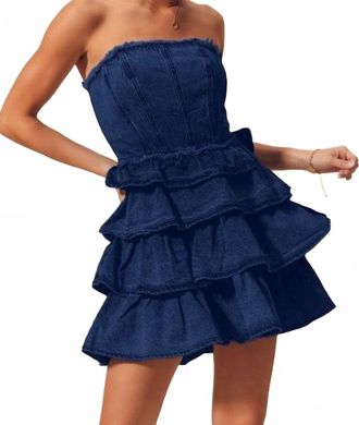 So Me Jean Strapless Dress In Navy