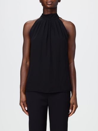 Hanita Sleeveless Satin Blouse with High Neck and Draped Design