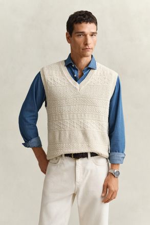 GANT Men Textured Cotton Blend Vest (XXL) CREAMED WHITE