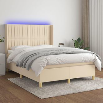 vidaXL Vidaxl - Cama Box Spring Colch&oacute;n Y Luces Led Tela Crema 140x190 Cm