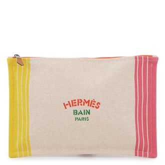 Herm&egrave;s Green Pink Yellow Cotton Pouch (Pre-Owned)